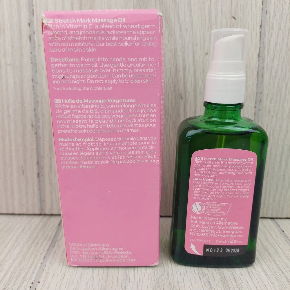 Weleda Stretch Mark Massage Oil Pregnancy 3.4oz Pink Natural Body Oil Vitamin E